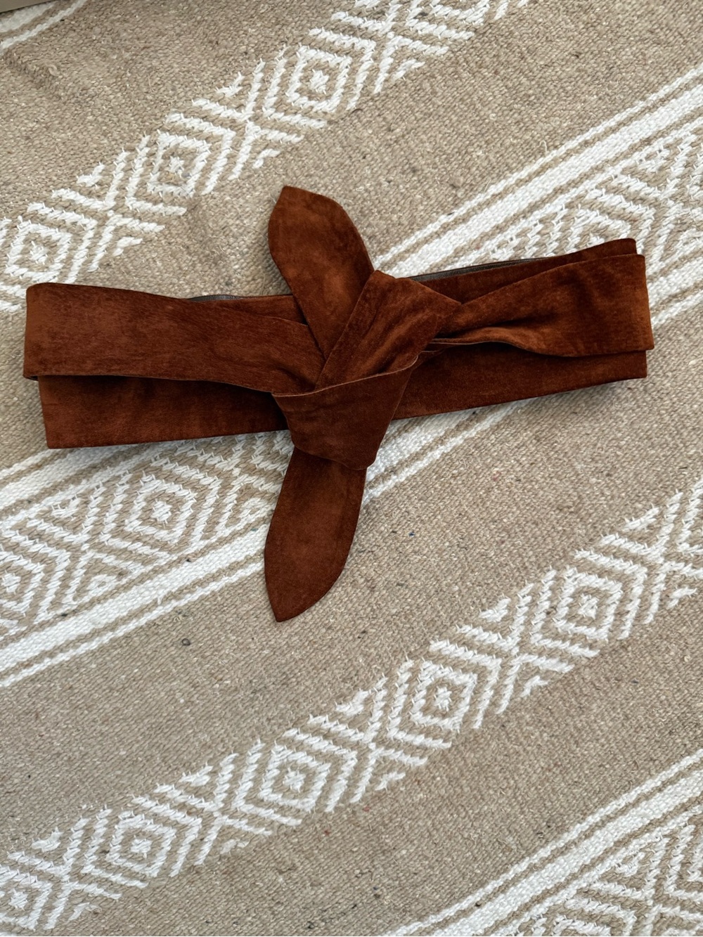 Vintage Suede Leather Tie-Waist Belt in Burnt Russet Warm Brown 28-29”